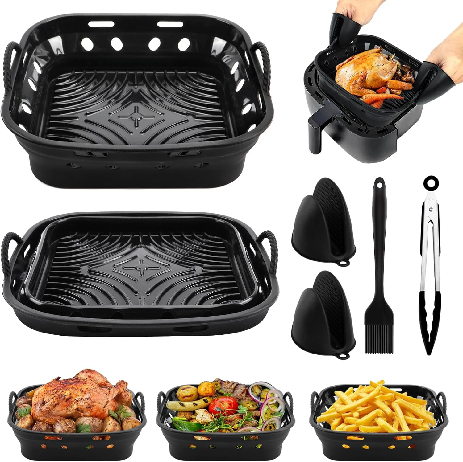 22cm Silicone Air Fryer Mold with  Air Fryer Utensils Air Fryer Accessories Compatible with COSORI 5.5L and Cecotec 6L.