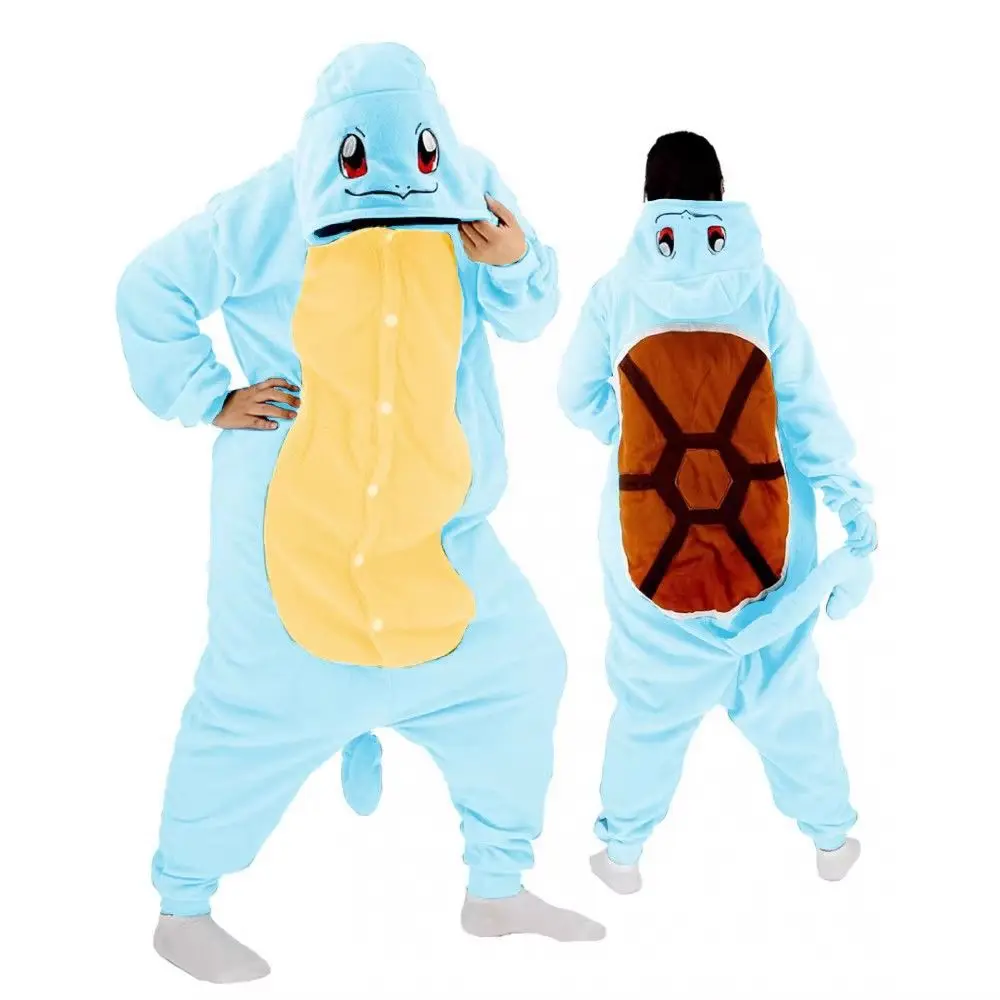 Cartoon Pokemon Kigurumi Onesie Pajama Pikachu Gengar Charmander Bulbasaur Hooded Fleece Jumpsuit Home Sleepwear Cosplay Costume