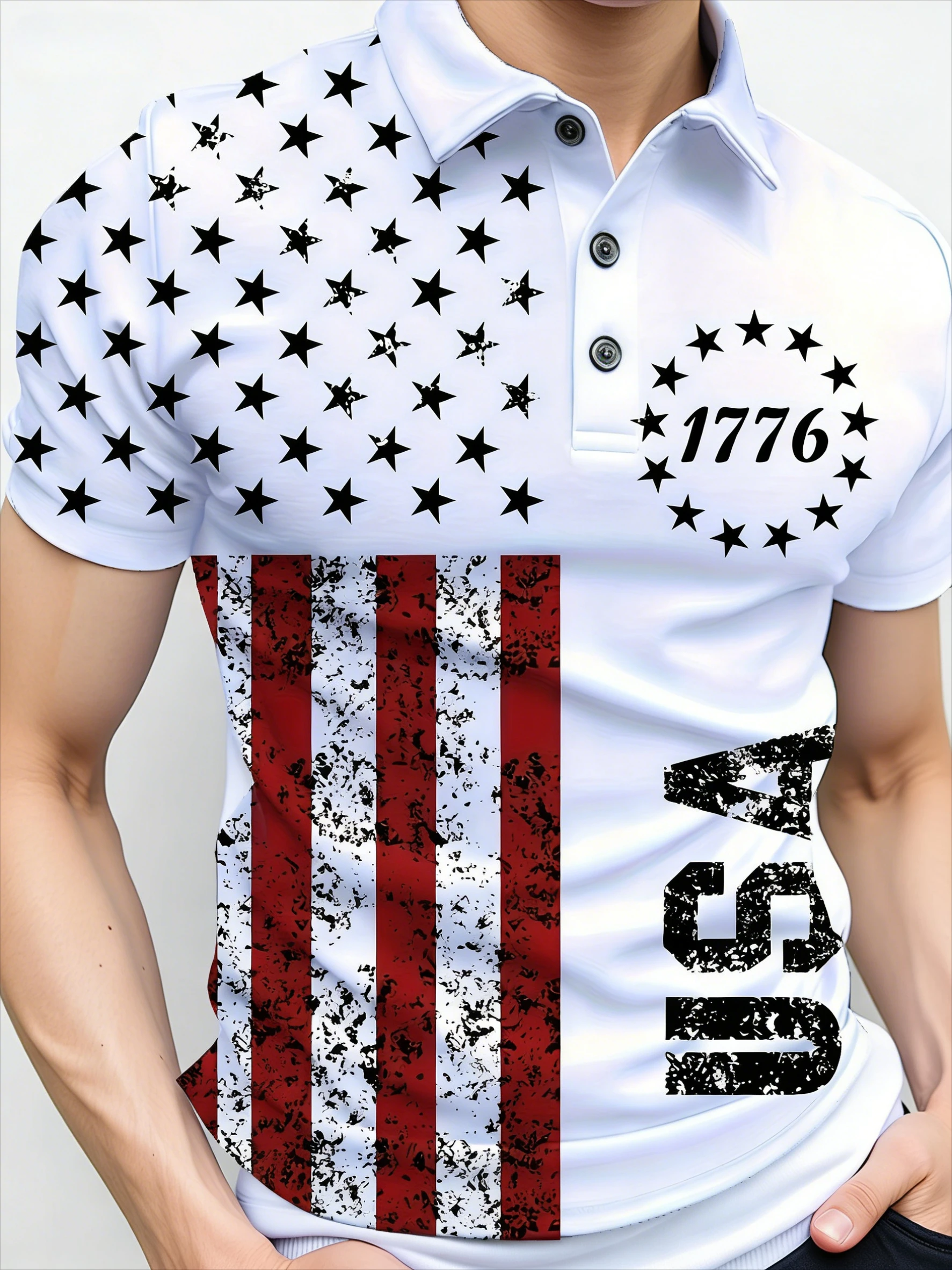 Camisa informal de verano para hombre con la bandera estadounidense, el año 1776 y la palabra "USA", hecha de tela 100% poliéster