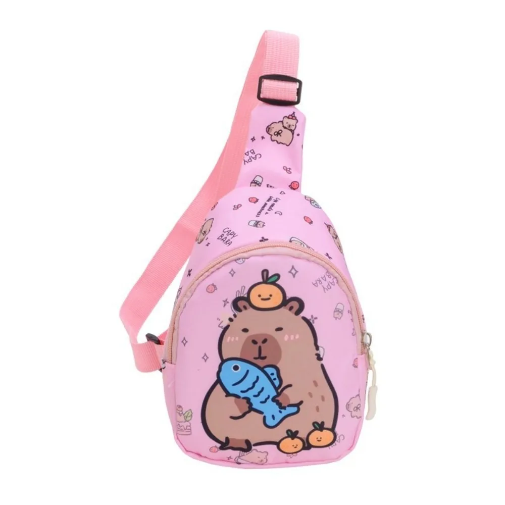 Cute Capybara Crossbody Bag Multi-functional Nylon Shoulder Bag Zipper Print Pattern School Backpack for Kindergarten Children