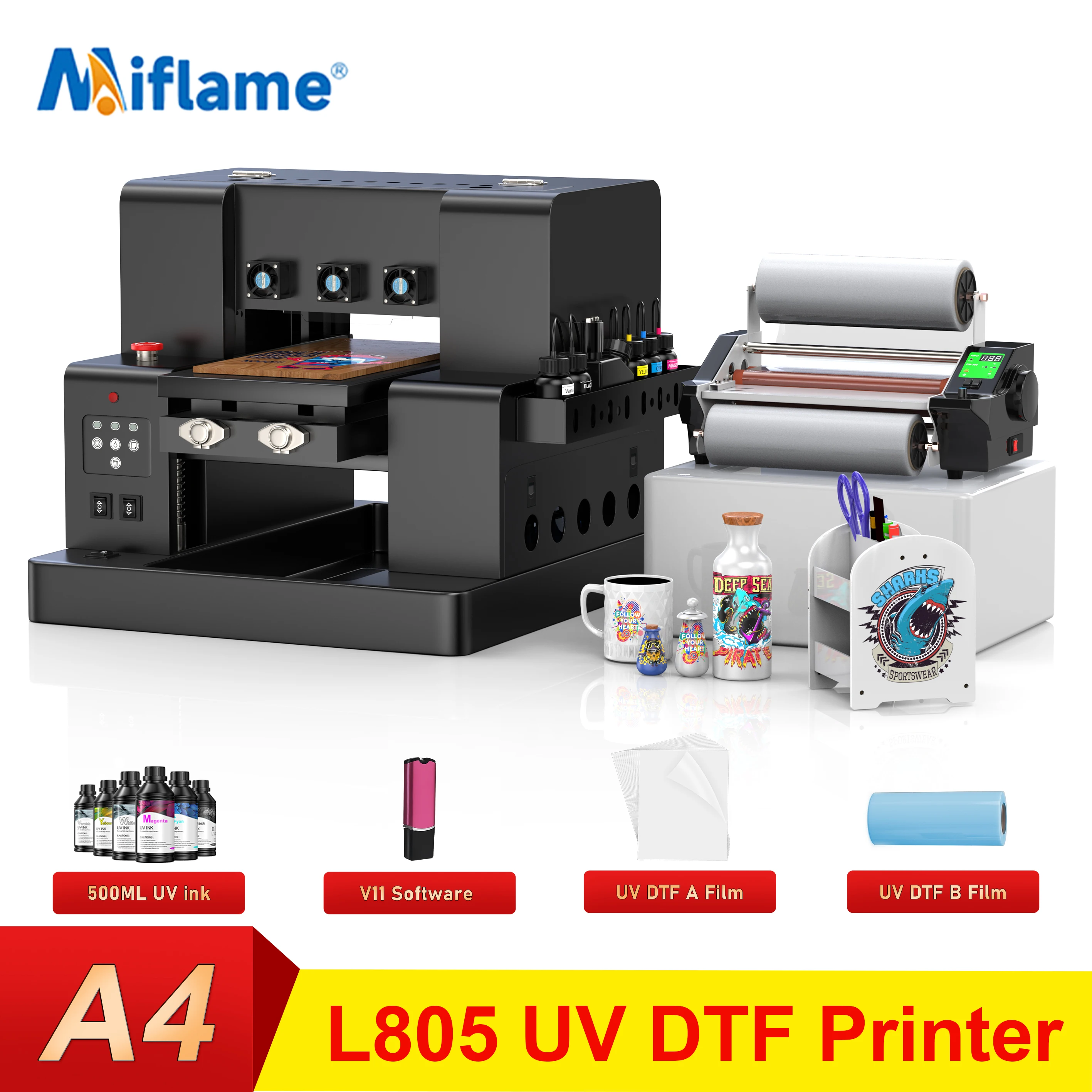 

A4 L805 UV Flatbed Printer with Varnish UV DTF Printing Machine For Pen Wood Metal Bottle UV DTF Sticker Printer A4 UV Printer
