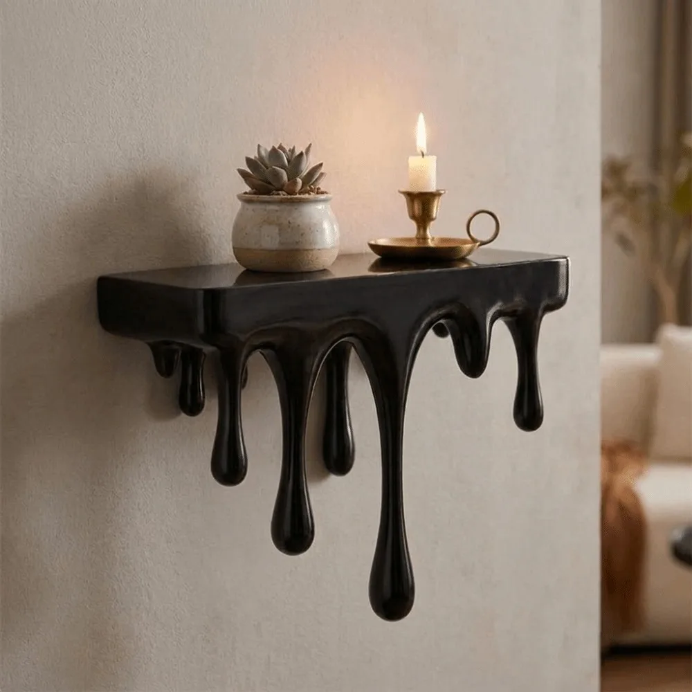 3D Printed Drip Floating Shelf Plastic Irregular Melting Wall Shelf Artistic Stable Plants Display Stand Home Decoration