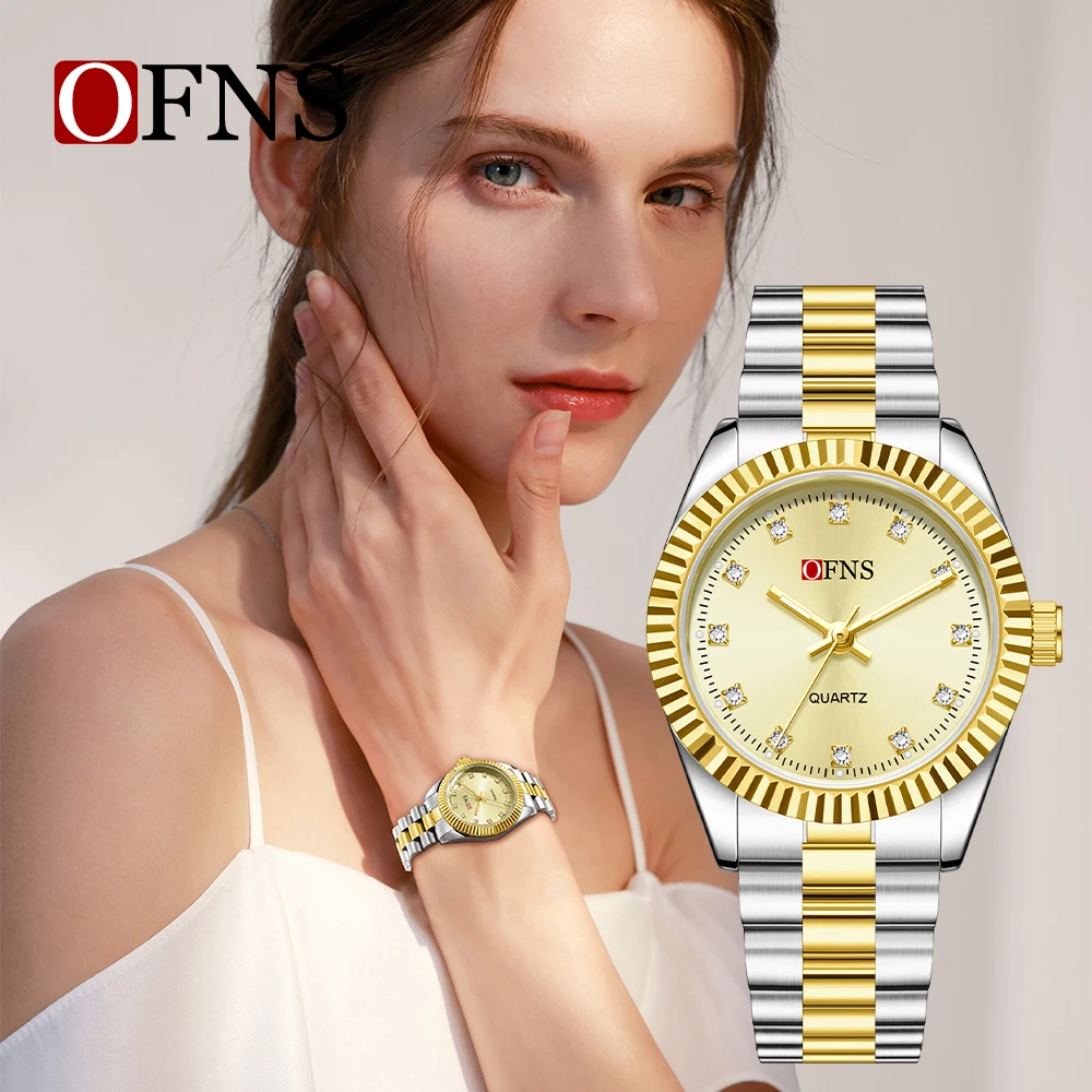 OFNS 1581 Luxury Women's Luxury Rhinestone Women Watches Quartz Watch Solid Steel Strip Diamond Time Lady Clock Gift Reloj Mujer