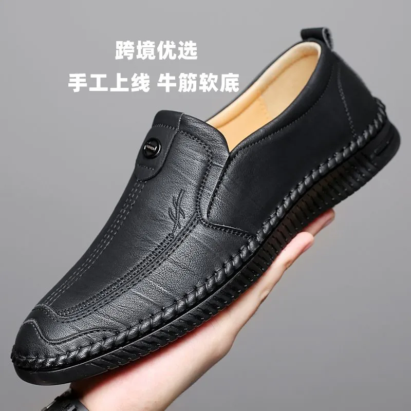 Business men's shoes New popular one foot soft soled casual leather shoes Men's spring anti-skid Slip-on shoe shoes