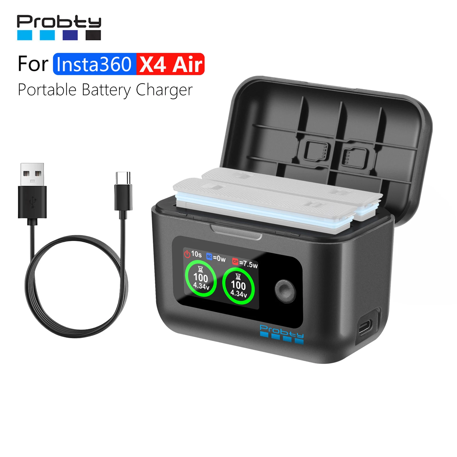 Für Insta360 X4 Air Tragbare Batterie Ladegerät 2 Slot Schnelle Lade Für Insta360 X4 Air Batterie LCD HD Farbe Bildschirm Lagerung box