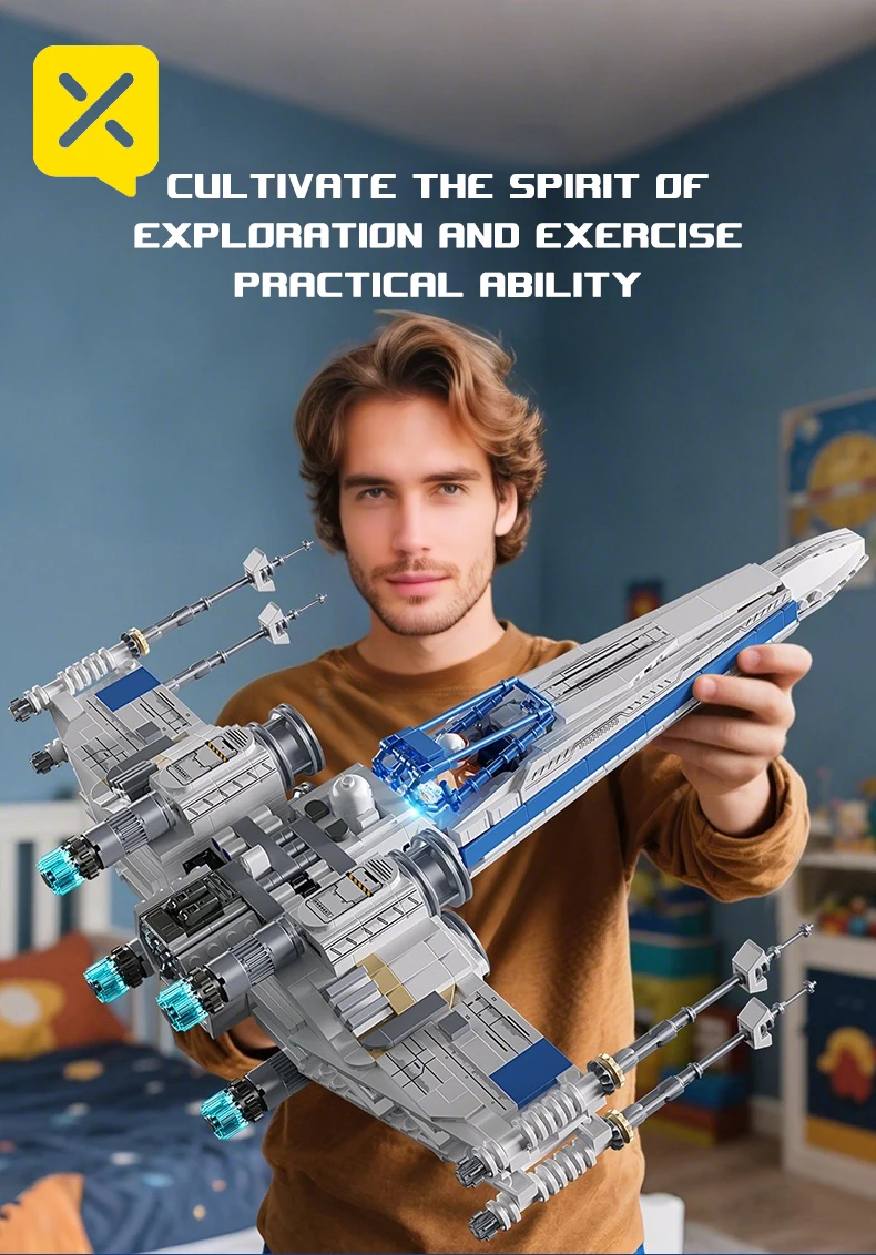 TOYLINX X-Wing Space Fighter Building Blocks Set LED Light Up Construction Toy Mechanical Space Vehicle with Pilot Bricks Gifts