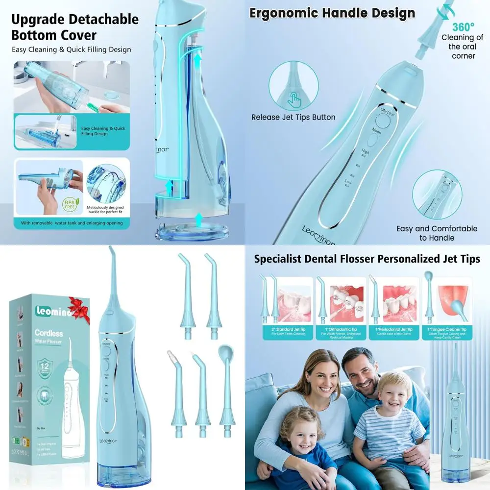 

Portable 300ML Rechargeable Oral Irrigator, Waterproof Travel Teeth Cleaner with Electric Flossing