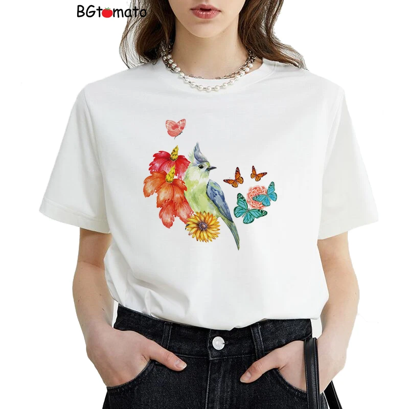 

New Flower-Bird Butterfly T-Shirts Sell Summer Personal TShirts High Quality Air-permeable Tops A041