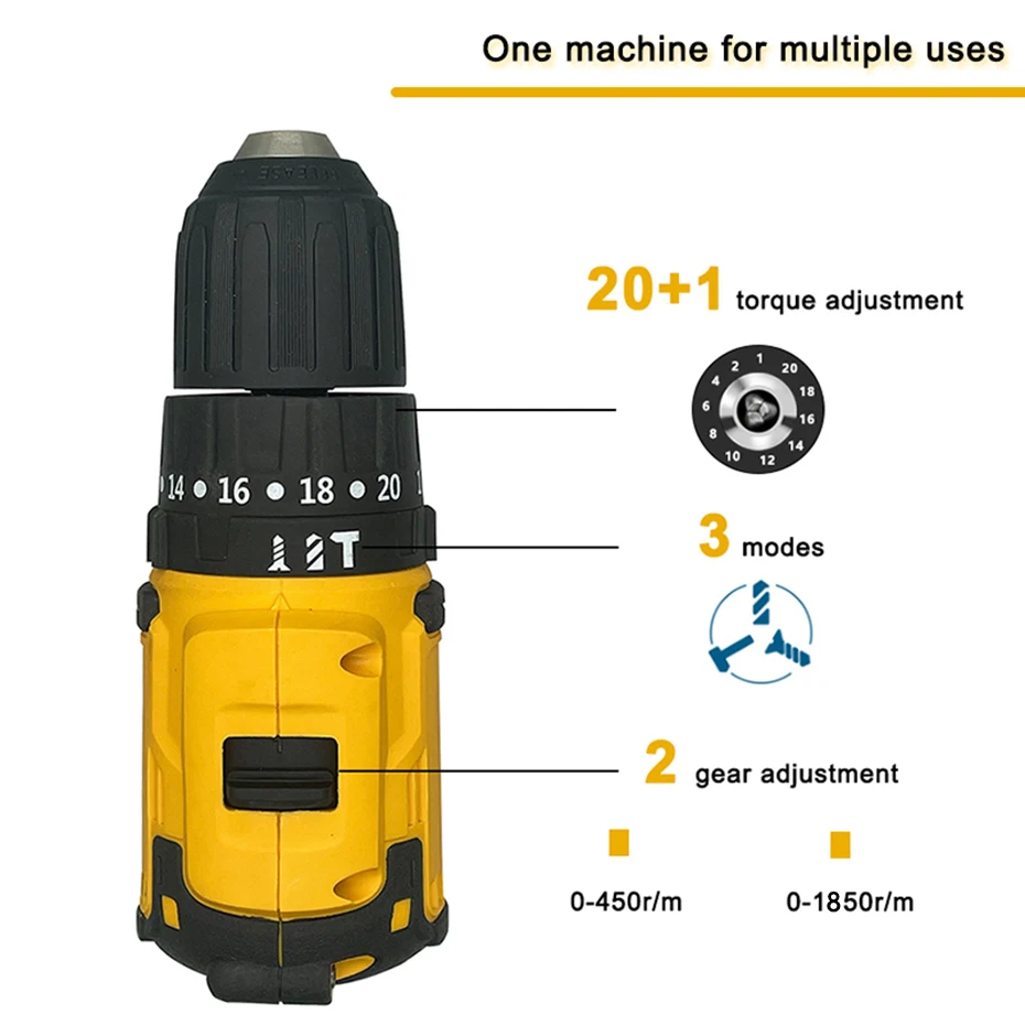 SHENHAOXU 18V Cordless Electric Drill Electric Screwdriver Impact Drill Brushless motor 2000mAh Rechargeable Lithium Power Tools