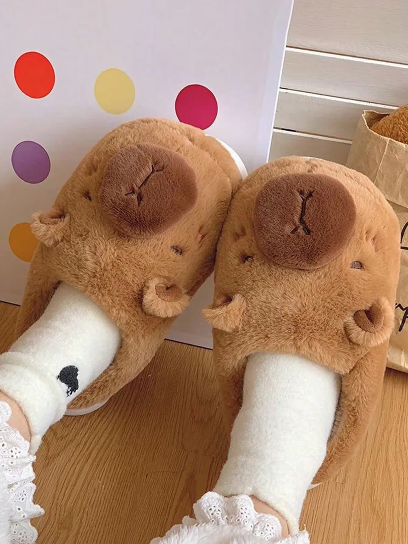 Paar-Stil Capybara Plüsch-Hausschuhe, Winter Fleece-Gefütterte Warme Rutschfeste Weiche Sohle Unisex Indoor-Pantoffeln – Detail 1
