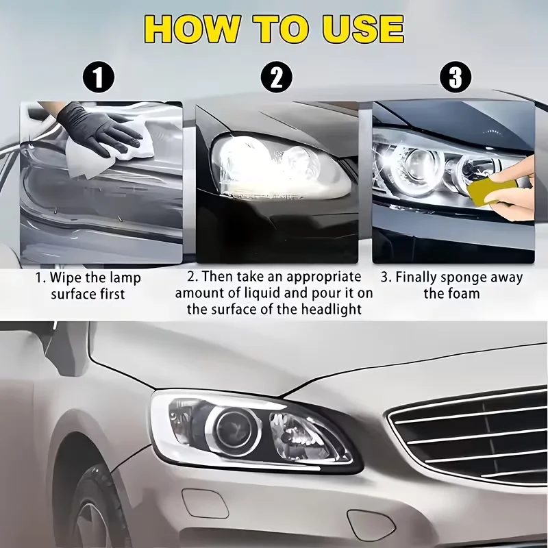 Foggy Headlight Repair Cream, Bring Yellowed Oxidized Lenses Back to Clear, Anti-UV, Restore Brightness