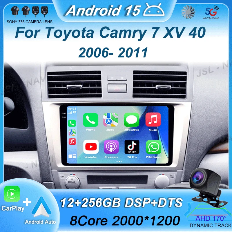 

9" 4G Carplay Car Radio Multimedia Video Player For Toyota Camry 7 XV 40 50 2006-2011 Navigation GPS Head Unit NO DVD Android 15