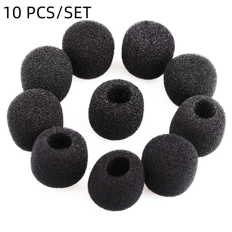 10Pcs Microphone Foam Windscreen Covers For Meeting Headset Headworn Mic Protector Replacement Black Foam Covers 12x10mm