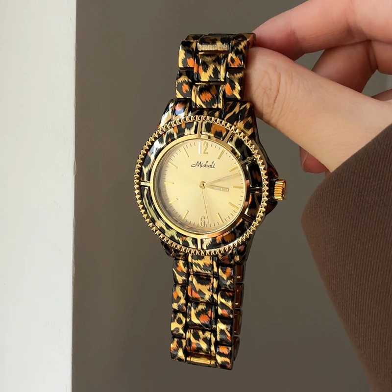Leopard Print Watch For Women, Vintage Quartz Watch, High-End And Luxurious Wristwatch, Small Gold Watch, Trendy Women'S Watch.