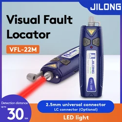 JILONG-Visual Fault Locator, VFL-22M Fibra Óptica Tester Cable, Laser Forte Estável, Padrão SC, FC, ST, LC Opcional, VFL, até 30Km