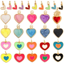 Trendy Colourful Enamel Dripping Oil Love Heart Charm Pendant,Cute Rainbow Round Coin Jewelry Necklace Accessories Supply L28