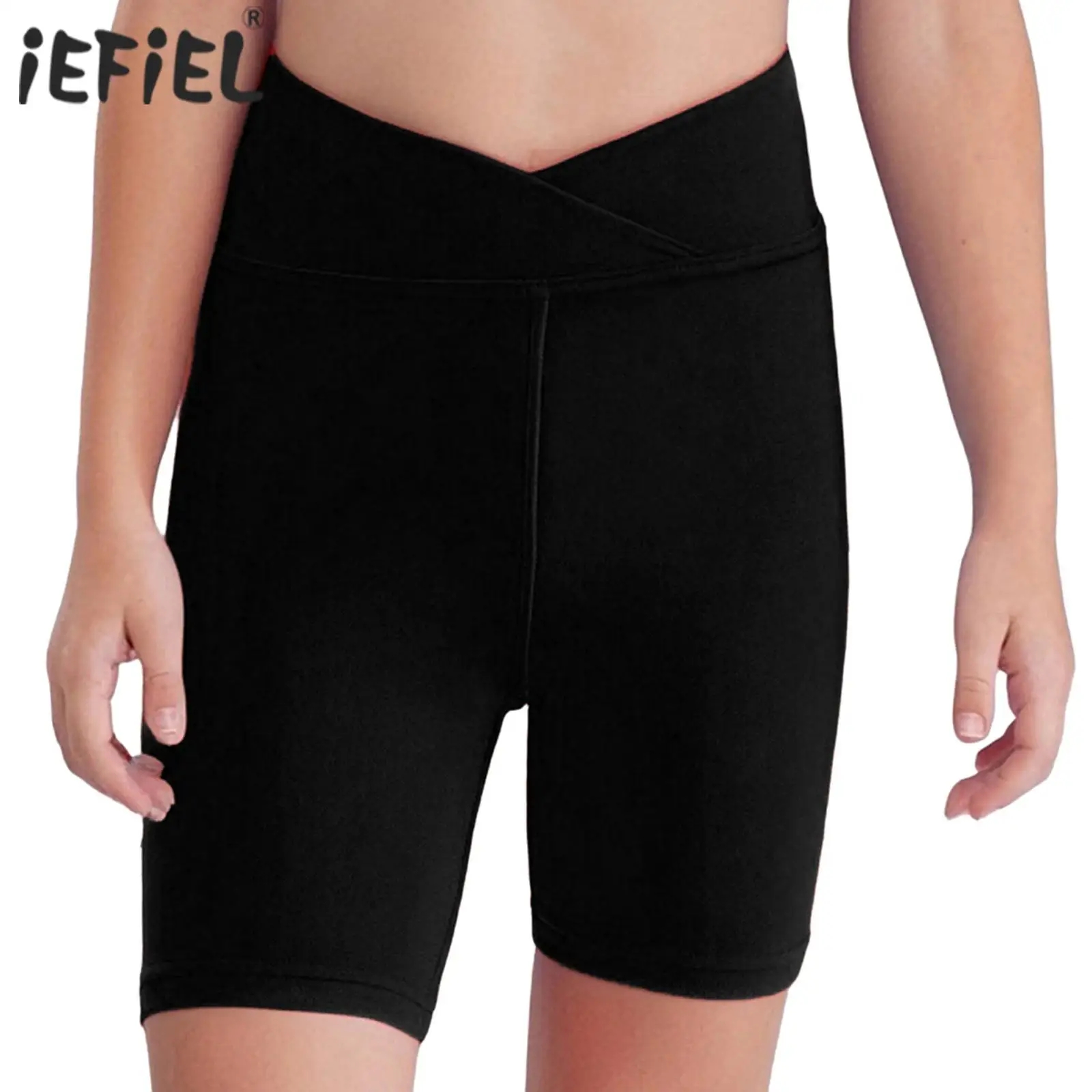Kids Girls Ballet Dance Boxer Shorts V-Front Waistband Solid Color Active Swim Shorts for Swimming Yoga Sports Workout Fitness