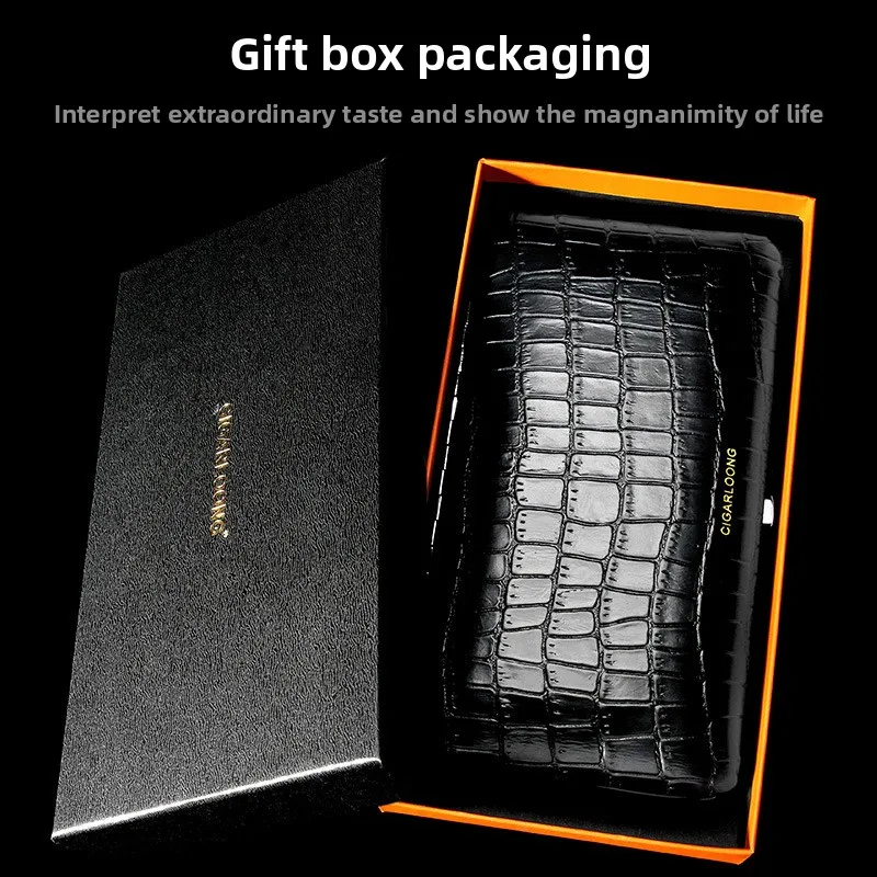 Cigar Case Portable Cedar Wood Lining Crocodile Leather Pattern Travel Business Trip Cigar Humidor Case Accessories Moisturizer