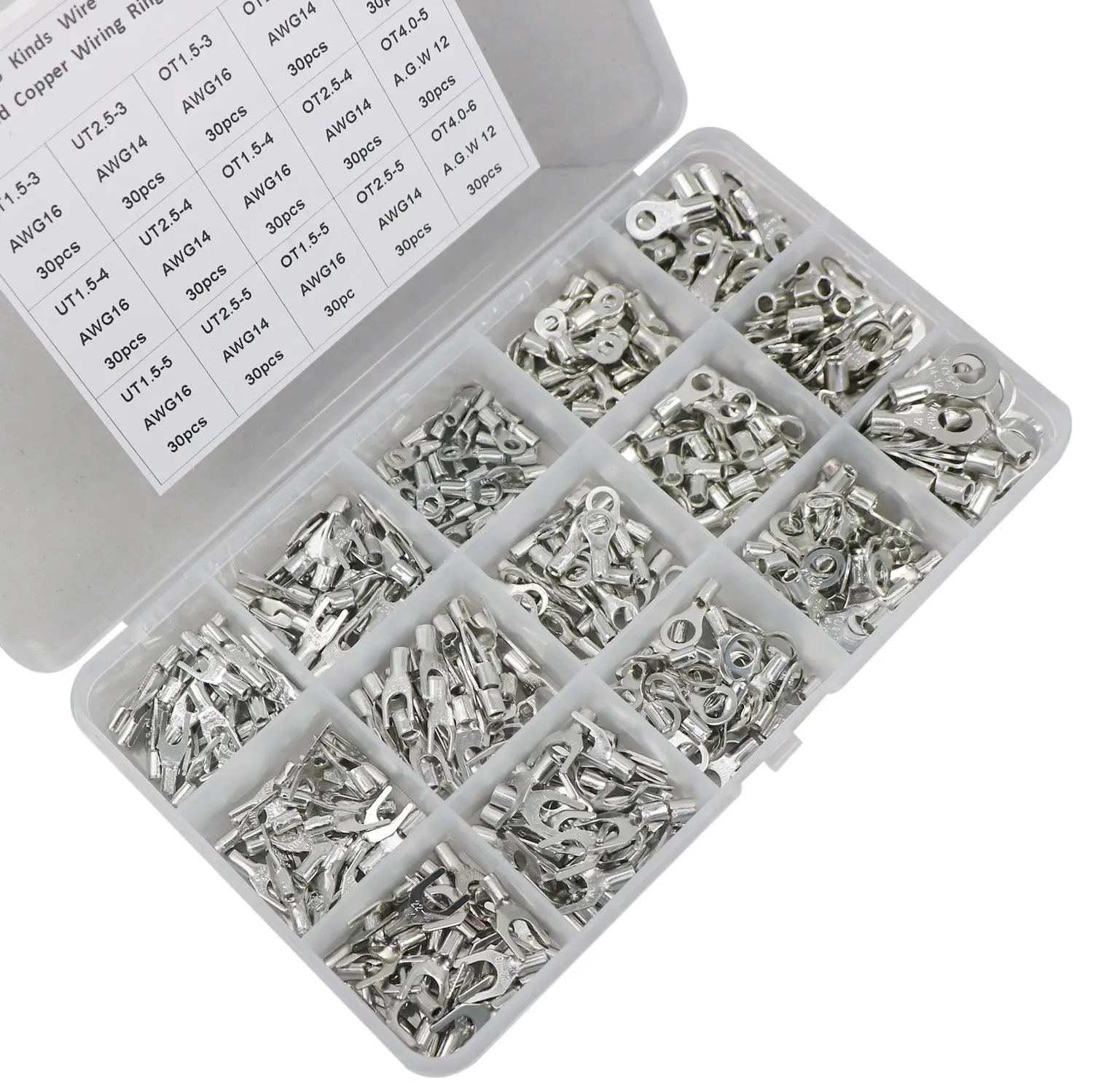 450PCS OT UT Type Cold Press Wire Terminals Assortment Kit 15 in 1 Tin Plated Copper