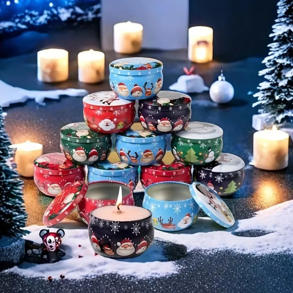 10 Stück festliche Weihnachtskerzengläser – Metall-Dosen, 2,2 Unzen, ideal zum Kerzenherstellen, für Dekorationen und Partys (zufällige Ausführung). – Detail 5