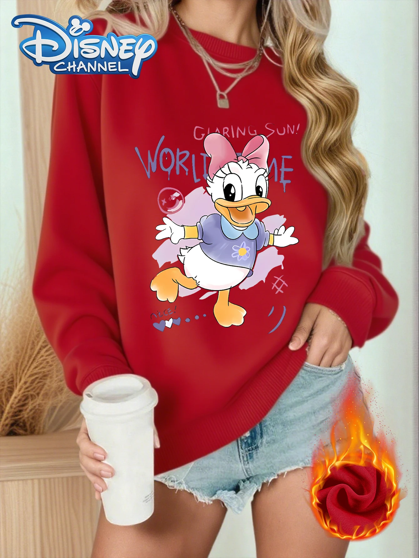Sudadera casual de otoño e invierno con cuello redondo para mujer, lindo jersey floral versión Daisy Duck Q, cómodo y versátil.