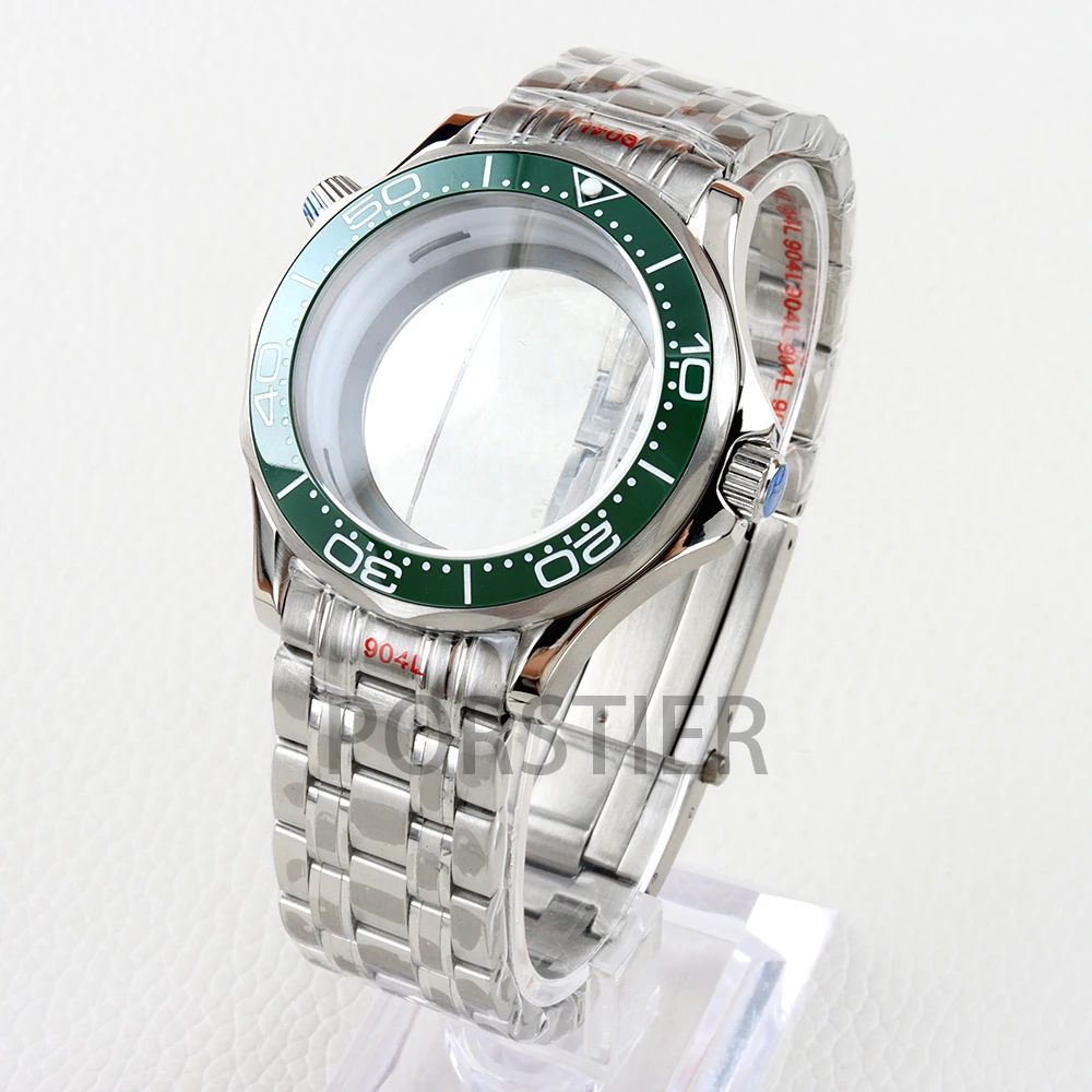 

41mm NH35 Watch Case Silver Stainless steel Strap Waterproof for NH35 NH36 movement 31mm Dial Seamaster 300 Watch Cases Parts