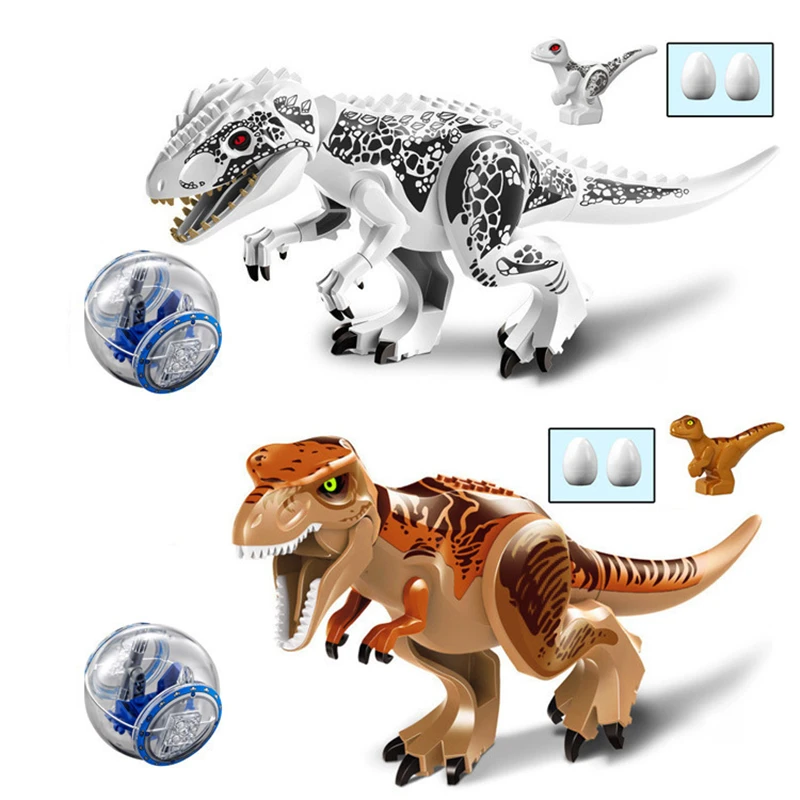 

Creative Dinosaurs Building Blocks Model Brown/White Tyrannosaurus Rex With Ball And Figure DIY Bricks Toys For Kids Xmas Gifts