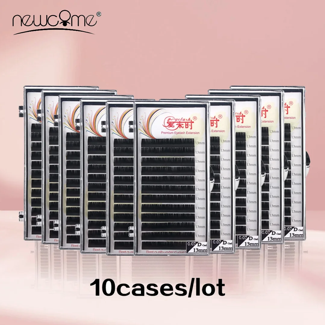 NEWCOME All Size 10 Cases Premium Natural B C D Curl Individual Eyelash Extension Black Matte Fake Eyelashes