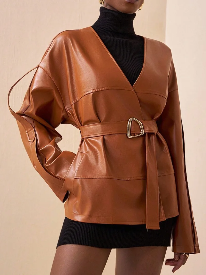 

GUWU 2022, осеннее новое кожаное пальто из искусственной кожи, коричневая свободная летная куртка со старыми деньгами, короткий женский топ