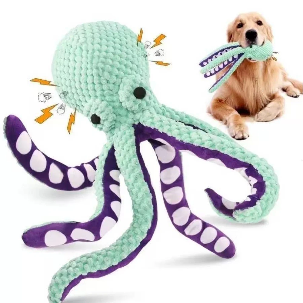 Cute Octopus Plush Dog Toy Squeaking Sound Wear Resistant Chew Toy Teeth Care Funny Playmate Relieve Boredom for All Kinds Dog