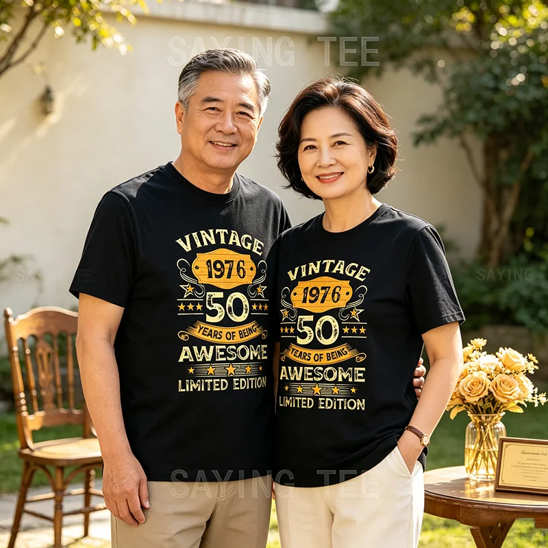 Vintage 1976 50th Birthday T-Shirt for Men And Women Born in the 70s Cool Short Sleeve Tee Awesome Saying Gift for 50 Year Old
