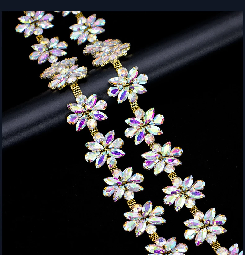 5 Yards Strass-Kette Kristall-Diamant-Zubehör DIY Handwerk Hochzeit Party Dekoration Geschenk Strass-Band Nähzubehör – Detail 4