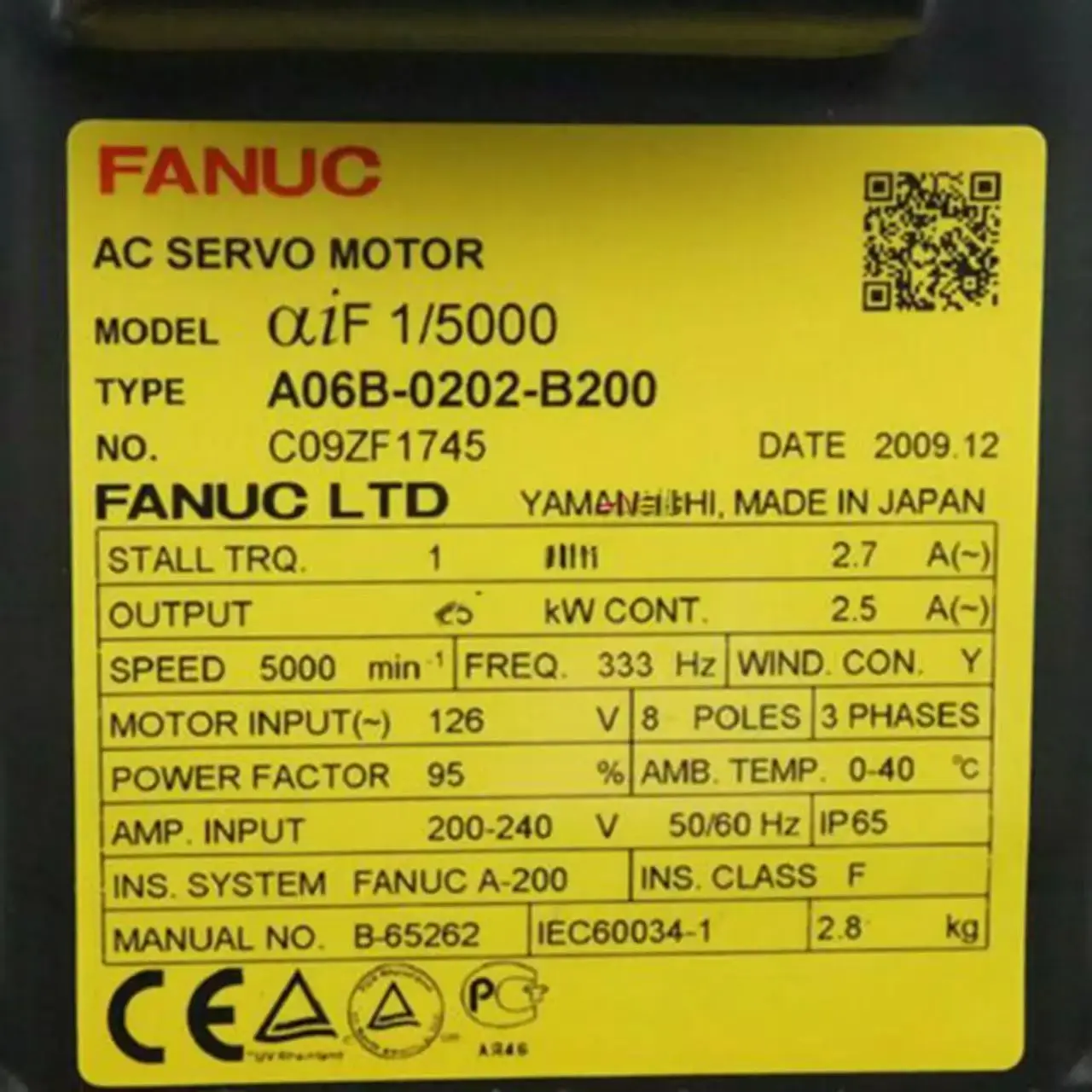A06B-0202-B200 محرك سيرفو يعمل بالتيار المتردد Fanuc الجديد لآلة CNC ضمان لمدة 12 شهرًا A06B0202B200