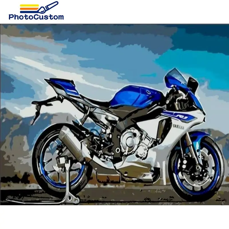 PhotoCustom Painting By Number Motorcycle Drawing On Canvas HandPainted Art Gift DIY Pictures By Number Kits Home Decor