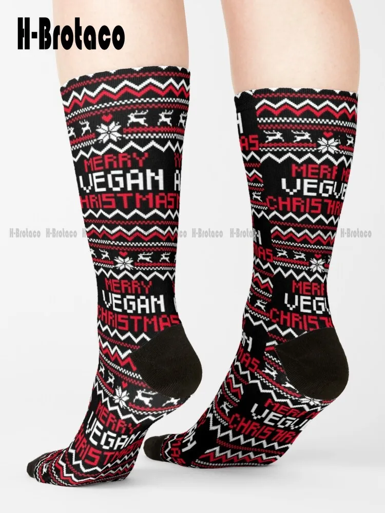 Merry Vegan Christmas Ugly Vegan Christmas Sweater Socks Personalized Socks Ladies Sports Custom Gift Harajuku Gd Hip Hop Casual