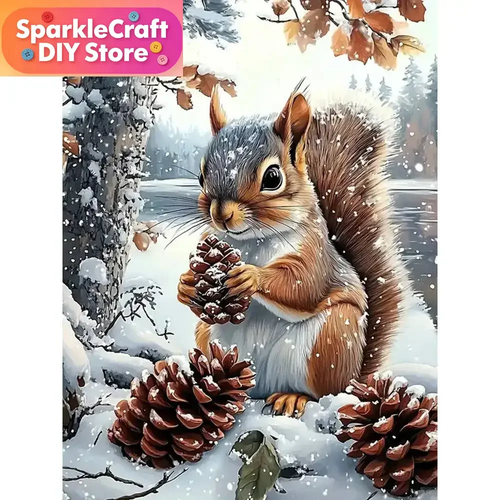 

1PC frameless Full Square Round Diamond Painting Squirrel Animal DIY Picture Of Rhinestones Diamond Mosaic Winter Child Hobby