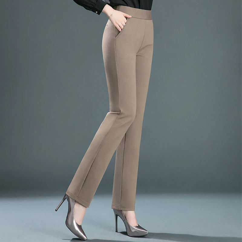 

Black Straight-leg Pants Women's Spring and Autumn New High-waist Elastic Elastic Waist Loose Large Size Casual Long Pants