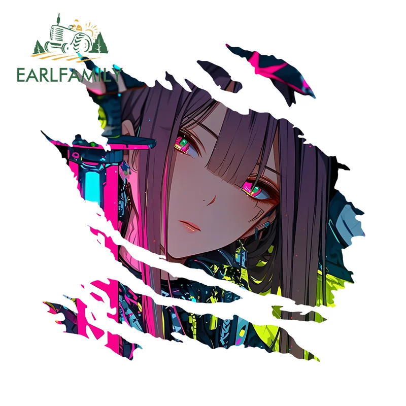 EARLFAMILY Charming Cyber Girl Cool Tear Car Stickers Personal Graffiti Decals Fashionable ATV Accesorios Para Auto