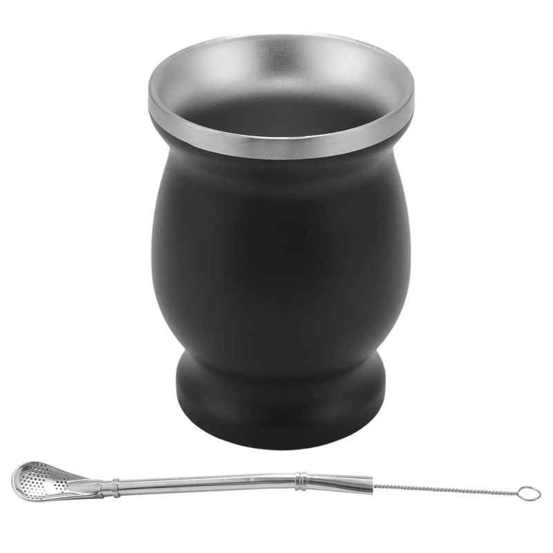 Yerba Mate Gourd Set Double-Wall Stainless Steel Mate Tea Cup And Bombilla 8 Ounces Bombillas Yerba Mate Straw