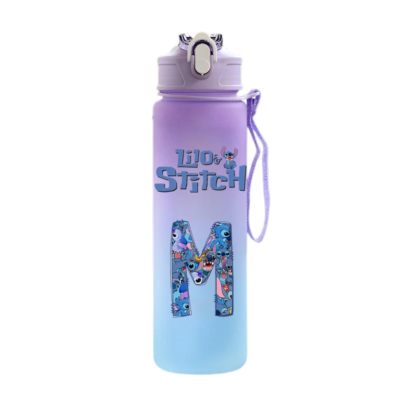 750ML Water Bottle Letter A-Z Printed Lilo Stitch Cartoon Large Capacity Drinking Cup Portable Outdoor Sport Water Cup Kid Gift