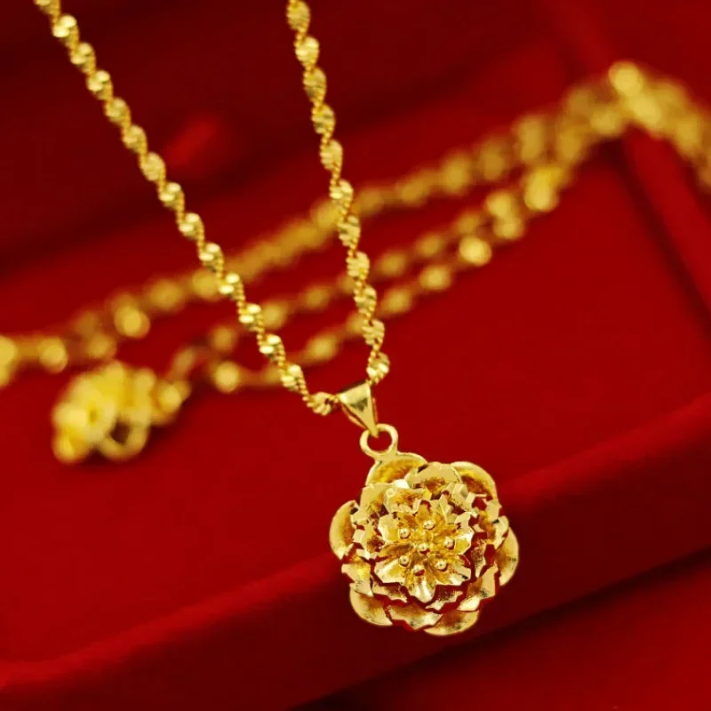 3D gold water wave necklace pendant 18K love fashion versatile wedding with 999 logo can be freely matched