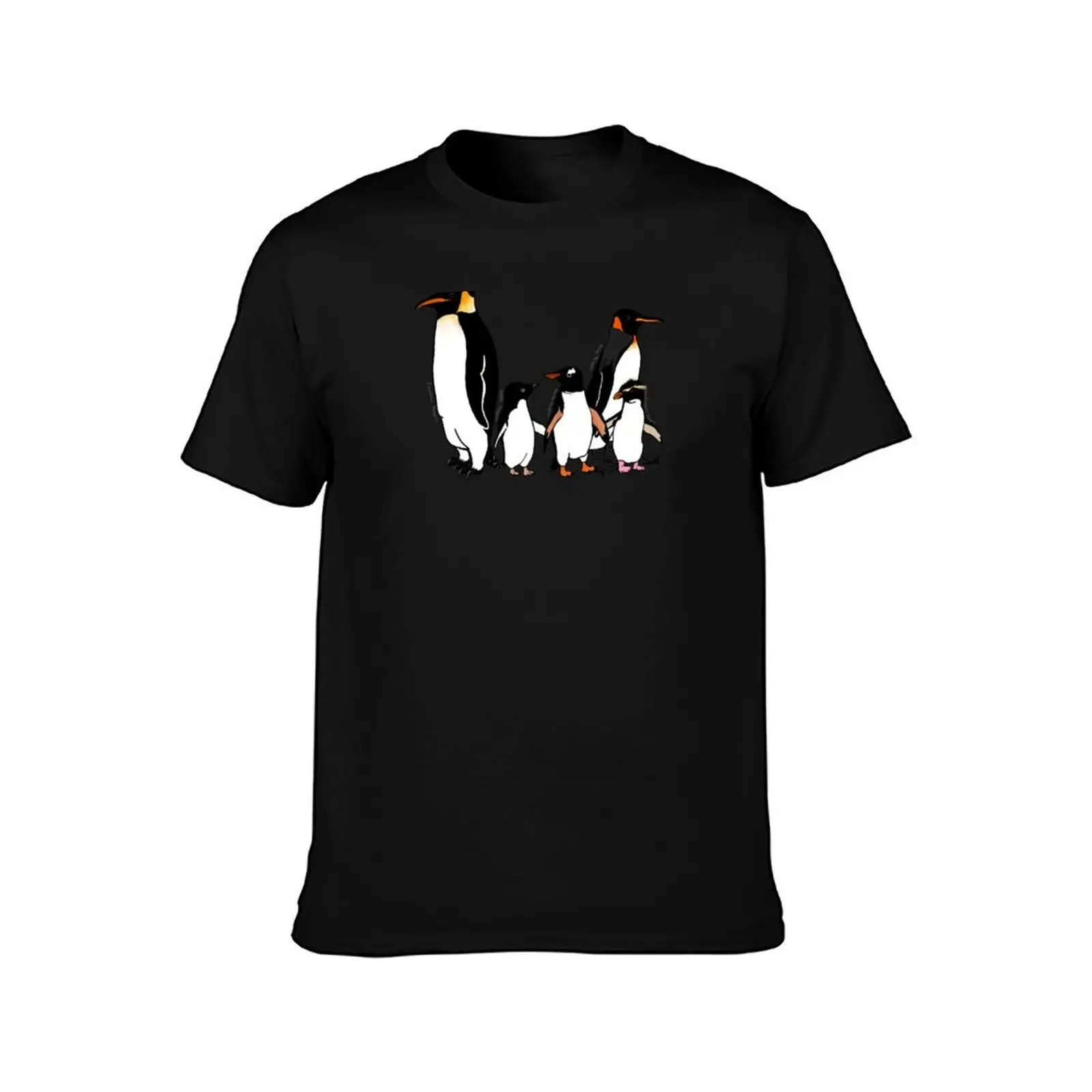 Penguin Posse T-Shirt, Summer Casual Cotton Tee, Oversized Streetwear Tops, Vintage Graphic Print, Loose Fit Short Sleeve