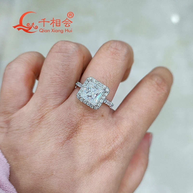 S925 Silver 8*8mm 3ct square hola d vvs white Moissanite ring Men women Ring Luxury Style gift dating