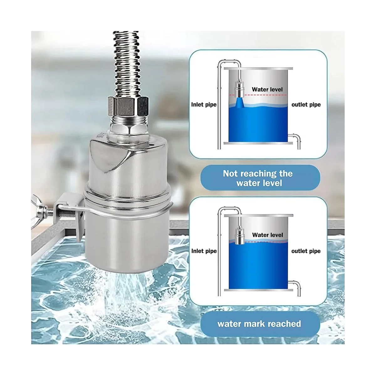 Valvola A galleggiante di controllo del livello dell'acqua in acciaio inossidabile per serbatoio, valvola A sfera galleggiante da 3/4 di pollice, adatta per serbatoi d'acqua, laghetto A