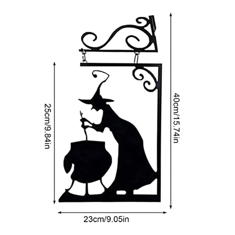 Decorazione della parete della Silhouette del calderone della strega di Halloween, ornamento da appendere alla parete del calderone delle streghe in metallo, decorazione della casa di arte della parete appesa