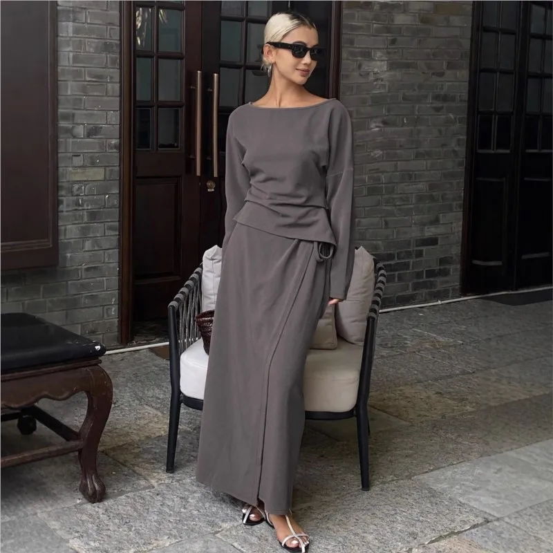 سليم جديد في مطابقة مجموعات 2 قطعة مجموعة للمرأة قطعتين الزي بلون طويلة الأكمام مطوي مزاجه أنيقة التنقل #4
