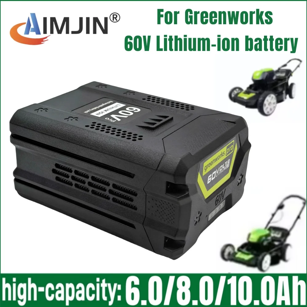 60V 6.0/8.0/10.0Ah Lithium-ion Battery Greenworks Pro High Capacity Replacement Battery with BMS Compatible with LB60A01 LB60A02