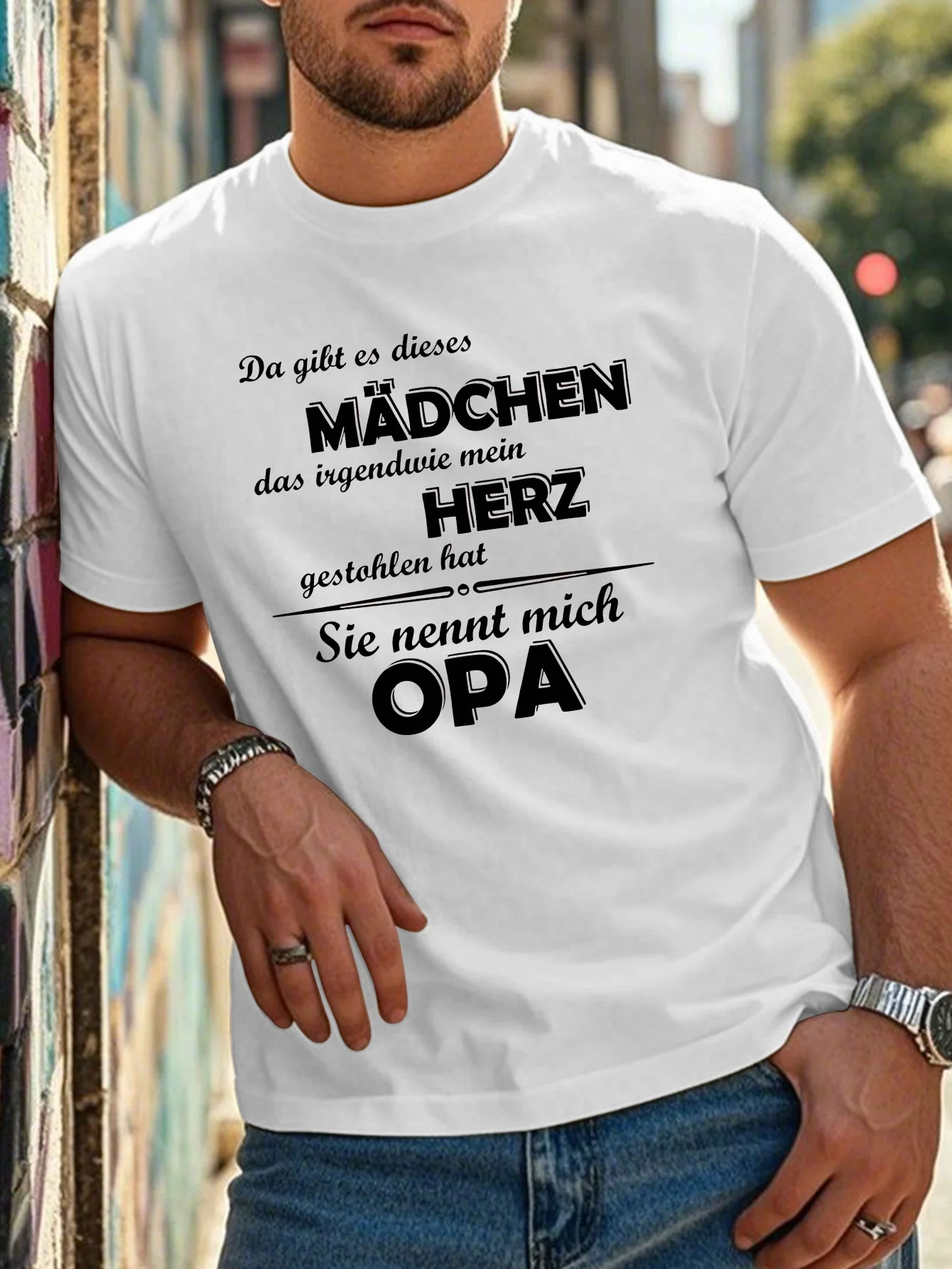 

Мужская повседневная футболка больших размеров с уникальной немецкой цитатой «Madchen das Herz theoOPA» — футболка из 100% хлопка с круглым вырезом и короткими рукавами, B