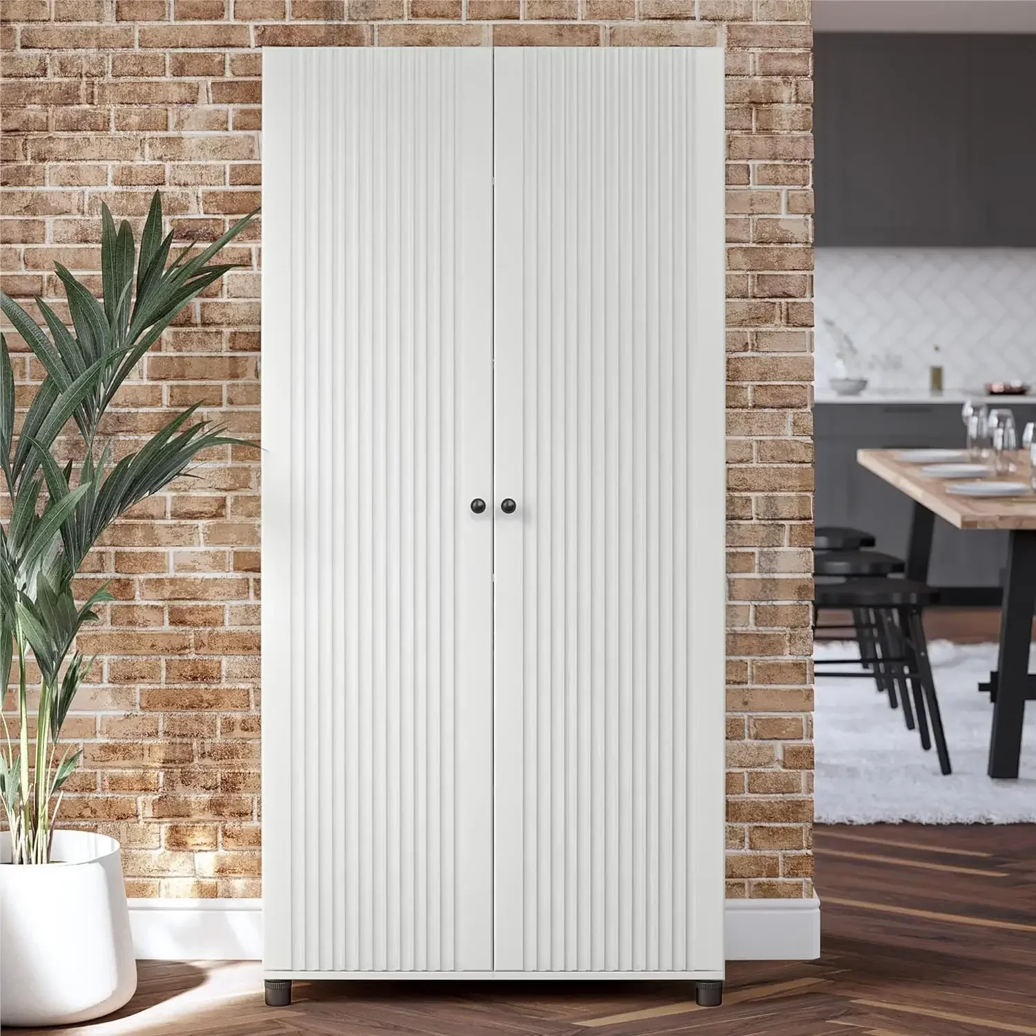 Evolution Kendall 36" Wide 2 Door Storage Cabinet, Fluted White