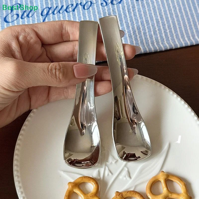 ♬2Pcs Stainless Steel Ice Cream Spoon Multi-purpose Yogurt Dessert Scraper Spoon Oat Cake Jam Mixing Scoop For Home Kitchen Use